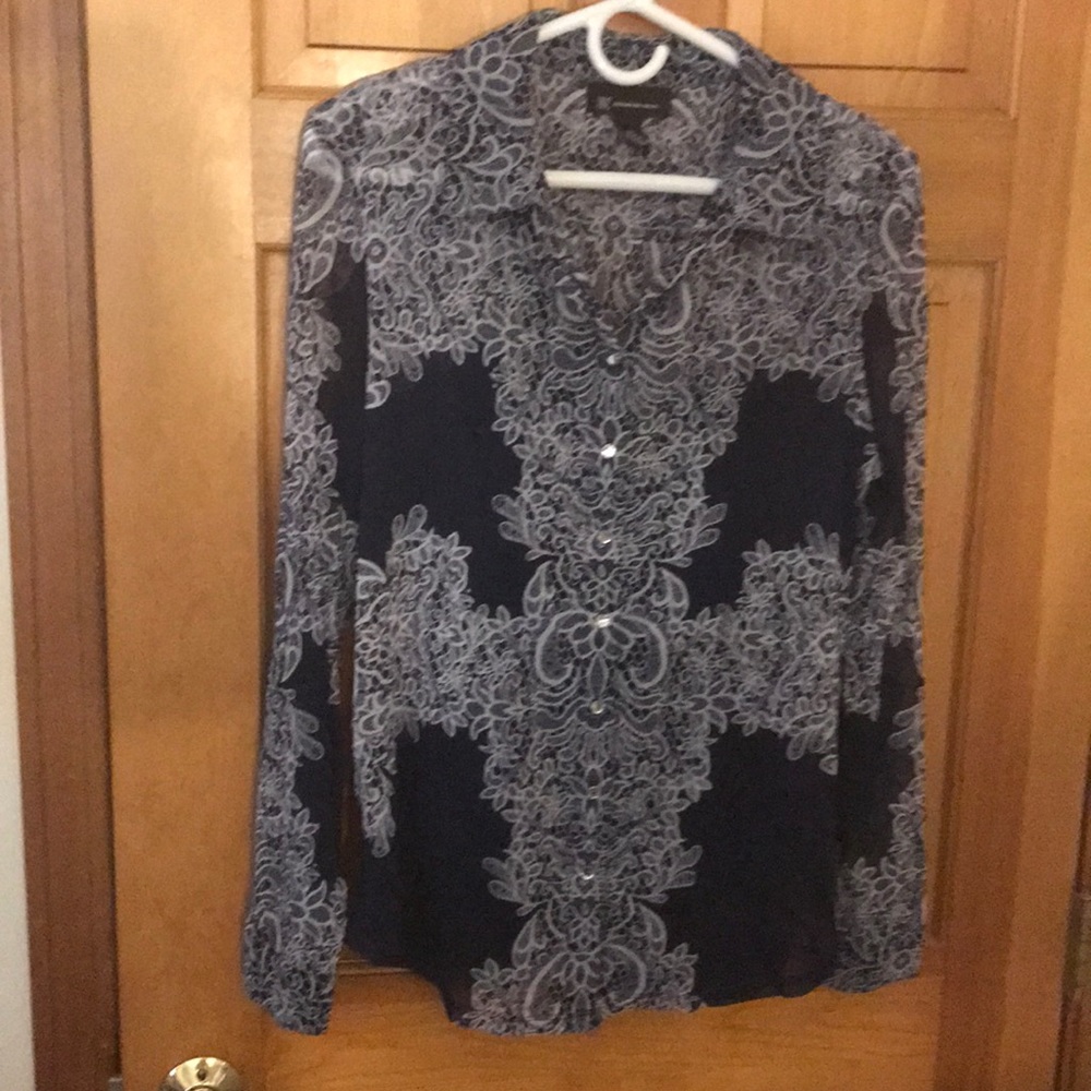 INC Navy White Blouse XL